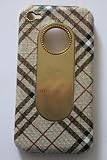 De Luxe Criss Cross Pattern Faux Leather for iPhone 4 Hard Back Case Cover Beige Plaid