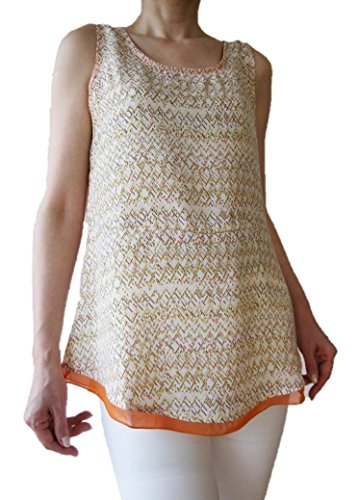 D&L co.ltd（ディーアンドエル） 春 夏 ノースリーブ シフォン Ａライン チュニック タンクトップ ブラウス オレンジ ブルー