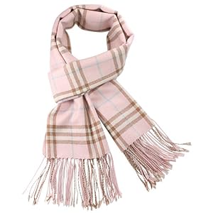 Buy 100% Pashmina Cashmere Classic Plaid Tassel Ends Long Scarf Shawl - Pink by Dahlia