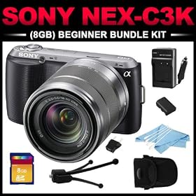 Sony Alpha NEX-C3K (Black) 16MP Compact Interchangeable Digital Camera with 18-55mm Zoom Lens (8GB Beginner Bundle Kit) includes Charger, Battery, 8GB SD Card, Mini Tripod, Cleaning Kit