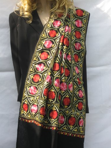 SCARF/ STOLE- CASHMERE PASHMINA WRAP WITH ALL OVER CREWEL EMBROIDERY