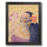 African American Black Flowers And Girl # 2 Contemporary Picture Black Framed Art Print