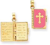 Lord'S Prayer Opens Pink Enamel Charm, 14K Yellow Gold