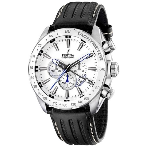 Festina Men's Crono F16489/1 Black Leather Quartz Watch with White Dial