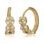 Valentine Day 14K Gold Vermeil Cubic Zirconia CZ Floral Design Hoop Huggie Earrings