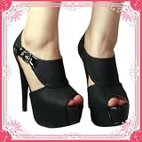 Women's Qupid Black Leatherette High Heel Platform Peep Toe Booties (Penelope46)