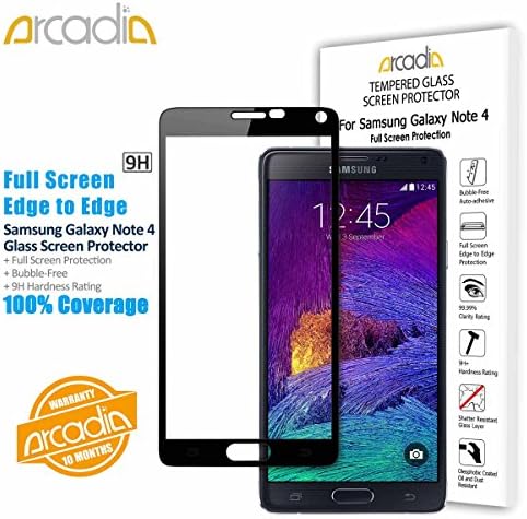 Note 4 Screen Protector, Arcadia(TM) Samsung Galaxy Note 4 Tempered Glass Screen Protector (Clear/Black)