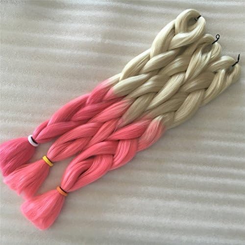 24" Jumbo Braids Kanekalon Synthetic Yaki Straight Twist Hair Extension Ombre 100gr (Blonde+Pink)