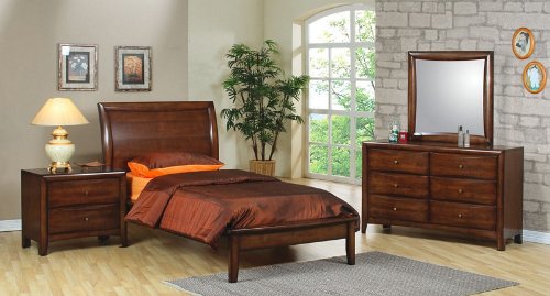 4pc Full Size Bedroom Set Contemporary Style in Brown Finish