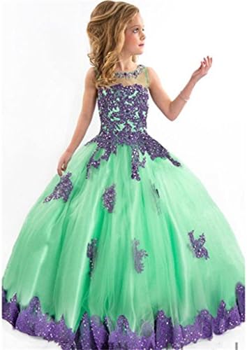 SuMeiyue Girls' Ball Gown Appliques Beads O-neck Pageant Dress 10-11 Years