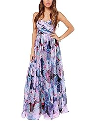 Strapless Cocktail Full Length Summer Flared-Skirt Empire   Waistline Chiffon Floral Print Evening Dress/Prom Dress/Wedding Party Dress/Maxi Dress 