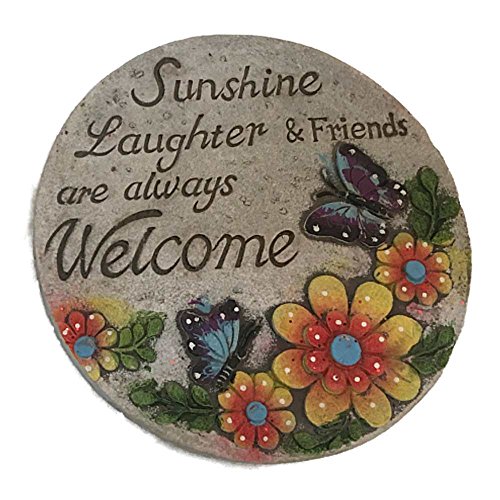 Cement Stepping Stone 7 inch Round ( Laughter and Friends W/Yellow and Orange Flower and Butterflys)