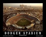 Dodger Stadium - LA Skyline at Dusk Art Poster Print by Mike Smith, 10x8
