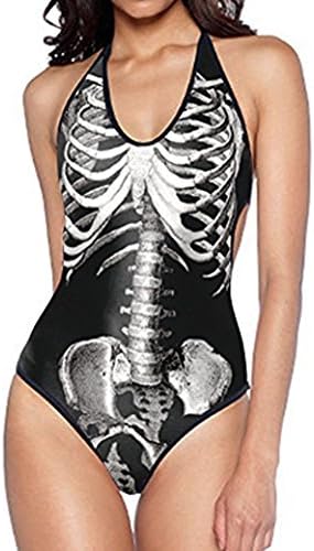 KTMod Women's 3D Digital Print Deep V Halter One-piece Swimsuit X-rays Black One Size