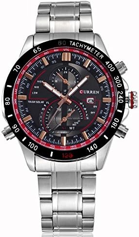 Rlis Mens Racing Sport Wrist Watch Japaneses Quartz Movement Staintless Steel Analog Calendar Dial (Red)