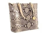 MICHAEL Michael Kors Jet Set Item N/S TZ Top Zip Large Tote Embossed Python Leather (Dark Sand)