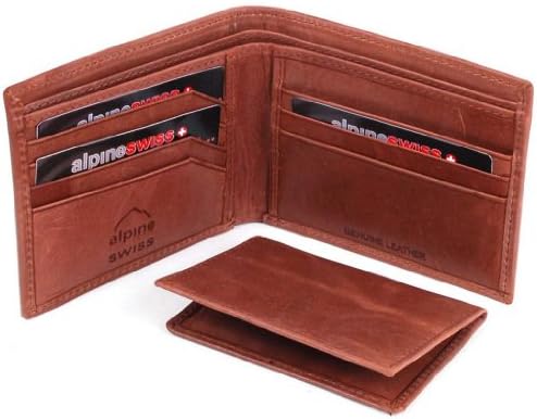Mens Leather Wallet Bifold Removable ID Card Case By Alpine Swiss Superb Quality-Brown