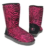 Womens Casual Comfort Mid Calf Pull On Flat Playboy Bunny Boots Zebra Print Pink , 5-10