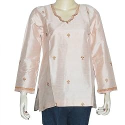 Kurti Fashion of India Pretty Pink Summer Dresses in Silk Size S
