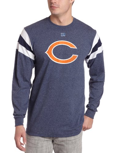 NFL Men's Chicago Bears End Of Line III Long Sleeve Crew Neck Overdyed Tee (Navy Heather/White, X-Large)