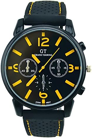 AUEUA GT Grand Touring Men's Military Army Sports Watches Analog Quartz Silicone Strap Yellow