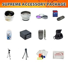 Supreme Accessory Package For The Sony HDR-HC7 HDR-CX110 HDR-CX150 HDR-CX300 Sony HDR-CX550V HDR-XR350V Sony HDR-XR550V Camcorders Package Includes Extended Life Sony NP-FV100 Replacement Battery Pack, Rapid 110/220V Home & Car Charger, 8GB Hi Speed Error Free Memory, Professional Wide Angle Lens, P