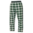 Green and White tartan plaid check flannel cotton pants for lounging, sleep, sports. Unisex relaxed fit, exposed elastic waist