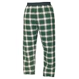 Green and White tartan plaid check flannel cotton pants for lounging, sleep, sports. Unisex relaxed fit, available in 3 Youth sizes, exposed elastic waist