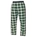Green and White tartan plaid check flannel cotton pants for lounging, sleep, sports. Unisex relaxed fit, available in 3 Youth sizes, exposed elastic waist