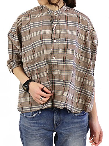 (イリアンローブ) iliann loeb×INDIVIDUALIZEDSHIRTSコットンマドラスチェックスタンドカラーワイドプルオーバーシャツ202-190・114