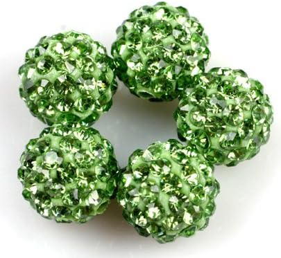 DUMAN 5pcs 10mm Shamballa Inspired Crystal Ball Beads, Green