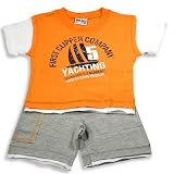 Mishmish - Infant Boys Short Sleeve Short Set, Orange, White, Grey