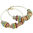 Goldtone 2 1/2" Large Hoop Multi Colored Crystal Fashion Earrings