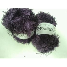 Two Balls Of 50gm PLUM / PURPLE Moments (King Cole) Double Knitting (Eyelash) Yarn (Wool) shade 473 & (FREE Scarf Pattern)