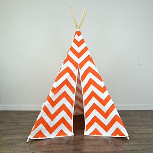 Kids Teepee Tent Tangelo Orange & White Chevron - Includes Large Zig Zag Canvas Teepee and Wooden Poles. Great Gift Idea for Boys or Girls Birthday, Sleepover Party and Playroom Decor. Perfect Luxury Indoor Play House for Kids. Made in USA. Your Child Will Absolutely LOVE this Teepee - Guaranteed!
