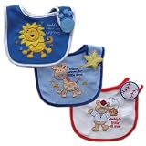 Luvable Friends 3-Pack Side-Closure, Applique & Embroidery Baby Bibs, Boy Set