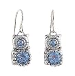 Earrings - E403 - Round Crown Crystal - Sterling Silver French Wires ~ Light Sapphire (Light Blue)