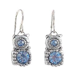 Earrings - E403 - Round Crown Crystal - Sterling Silver French Wires ~ Light Sapphire (Light Blue)