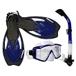 Snorkeling Scuba Dive Snorkel Purge Edgless Mask Fins Gear Set, Trans. Blue, ...