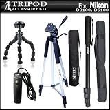 Tripod accessory Bundle Kit For Nikon D3100 D5100 Digital SLR Camera Includes 57 Inch Pro Tripod + 67 Inch Monopod + Flexible Gripster + Remote Shutter Release