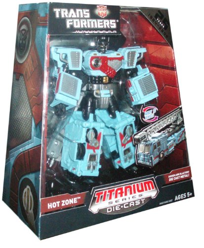 Transformers Universe 25th Anniversary Exclusive Titanium Series Die Cast 6 Inch Tall Robot Action Figure - Autobot Hot Zone with Hidden Arm Blasters (Vehicle Mode : Fire Truck)