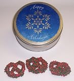 Scott's Cakes 1 lb. White Chocolate Covered Pretzel with Christmas Jimmies & Chocolate Chips in a Snowflake Tin