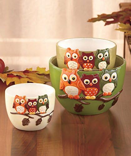 Happy Harvest Owl Table Top Ceramic Serveware Set of 6