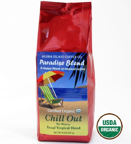 Aloha Island Certified Organic Decaf Coffee, Chill Out Decaf Medium-dark Roast, 8 Oz Whole Bean
