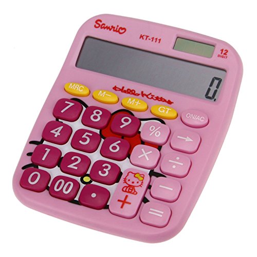 AUCH Cute Kitty 12 Digit Solar Powered Desktop Calculator, LCD Display, Pink