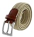 Womens Braided Elastic Fabric Woven Stretch Belt Leather Inlay Multi-Color Options