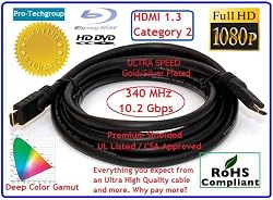 Pro-Techgroup 25ft Ultra-Speed HDMI 1.3 Cable with Gold Plated Connectors and Silver-plated wires that provides purer signal which produces exceptional quality - HDMI 1.3 and Category 2 Certified, CL2 rated, thick 22AWG