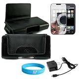 Leather Horizontal Magnetic Case For Samsung Fascinate a Galaxy S Android Smartphone + Rapid Wall Charger + Mirror Screen Protector + Blue Wisdom * Courage Wristband