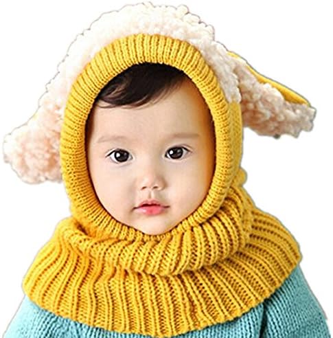 Wenshine Super Cute Puppy Design Unisex Baby Infant Winter Warm Knitted Hooded Scarf Neck Warmer Hat Cap Shawls(Yellow)