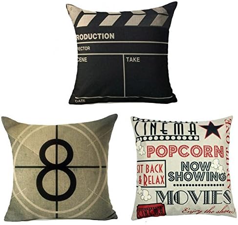 Movie Theater Cinema Personalized Home Decor Design Throw Pillow Cover Pillow Case 18 x 18 Inch Cotton Linen for Sofa Set of 3